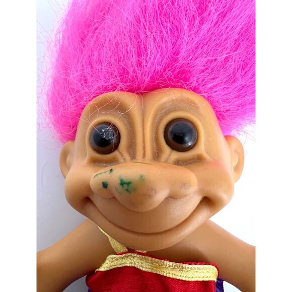 Vintage RUSS Lucky Troll Doll Rainbow Clothes Pink Hair Brown Eyes - Picture 6 of 7